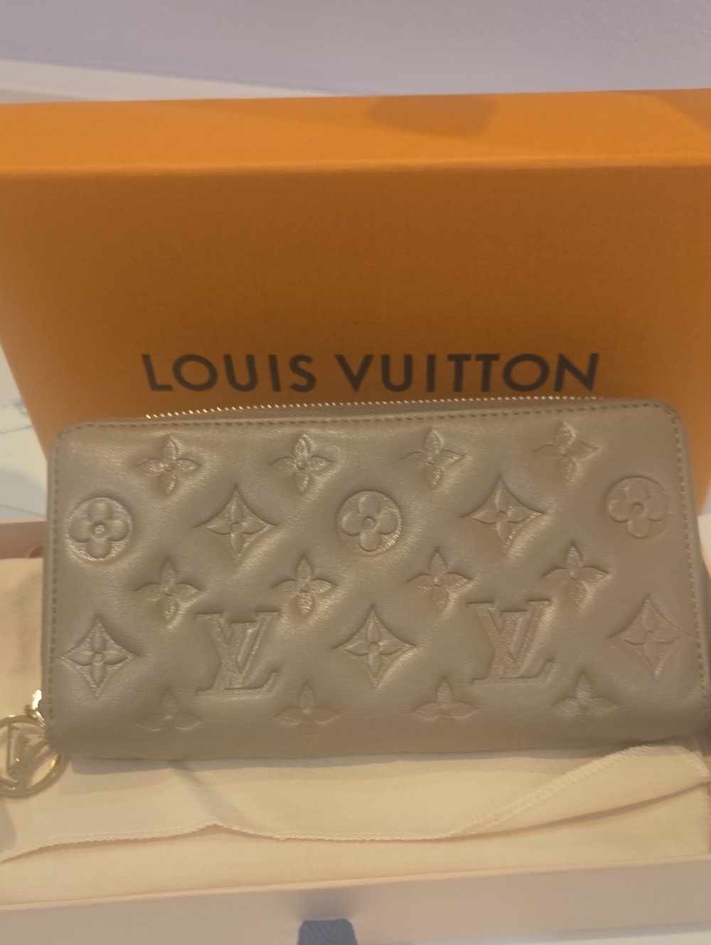 Louis Vuitton Embossed Monogram Coussins Zip-Around Wallet in Taupe, GUC